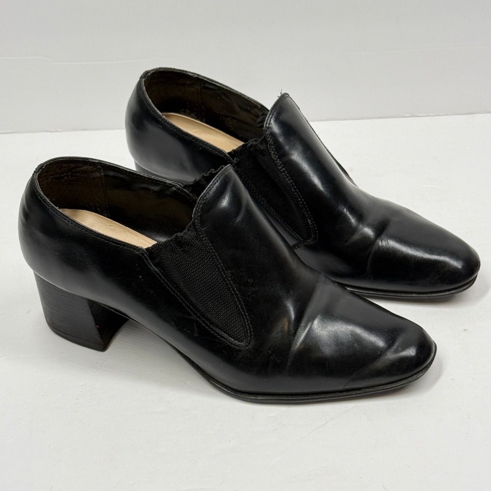 Bernardo Pump Slip On Black Leather Block Heel Comfort Dress Office Size 7